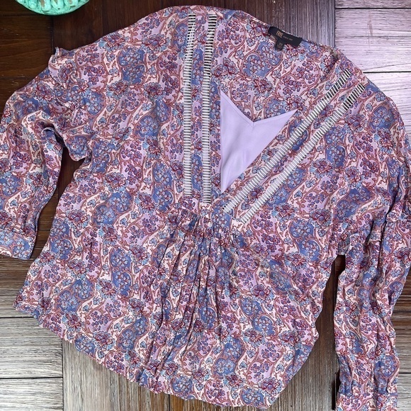 Frye Violet Dusk Paisley Floral Peasant Top Size XS - Picture 2 of 11